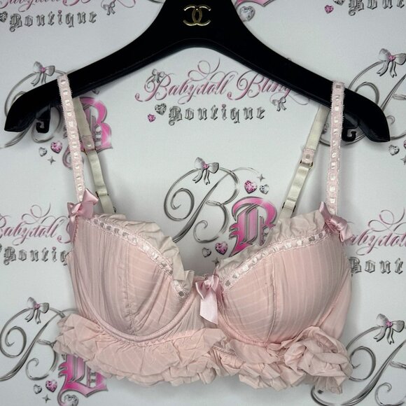 La SENZA Other - La senza bra love ruffle frilly bows ribbon 🎀pink white striped tiered babydoll